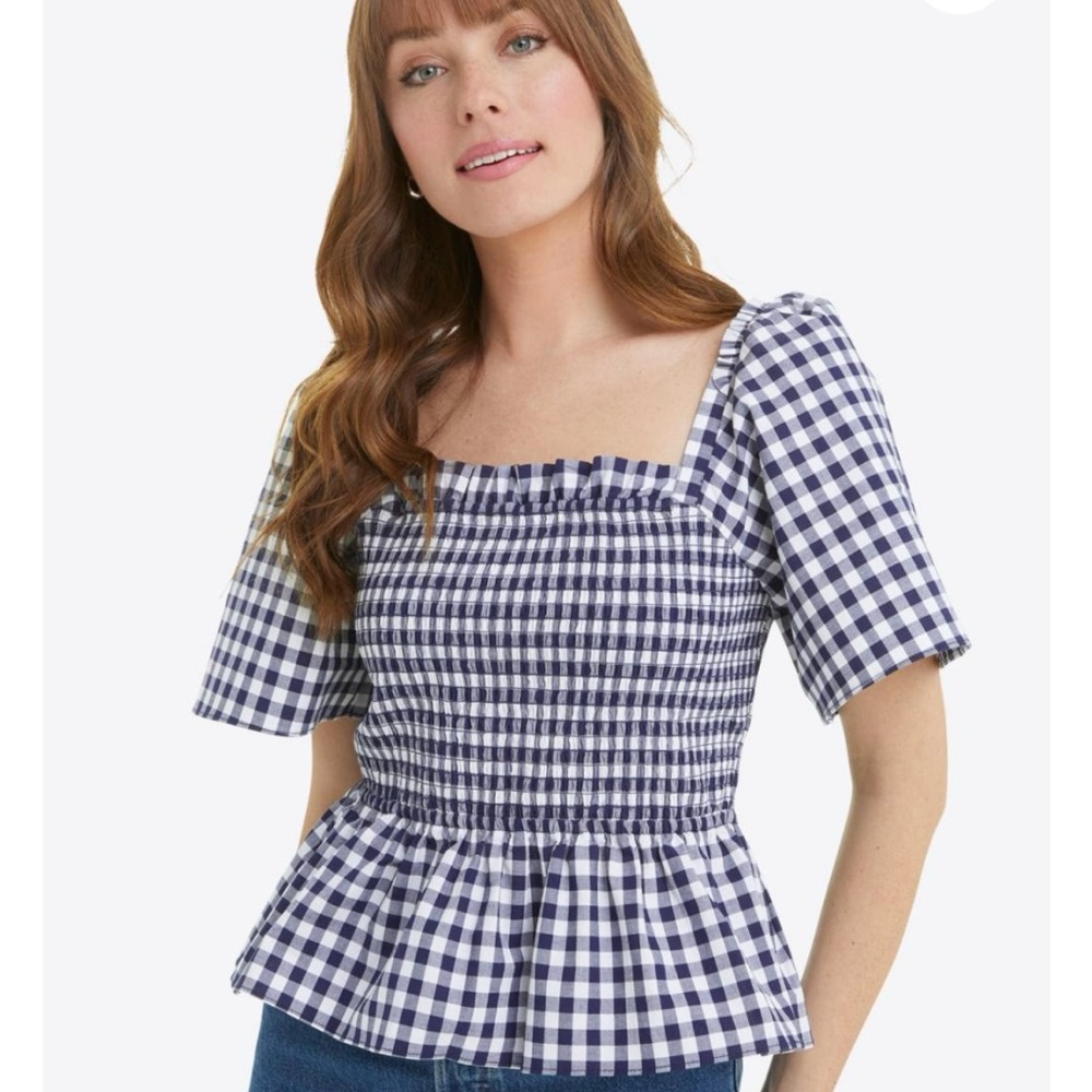NWT: Draper James Deana Smocked Gingham Top, sz L